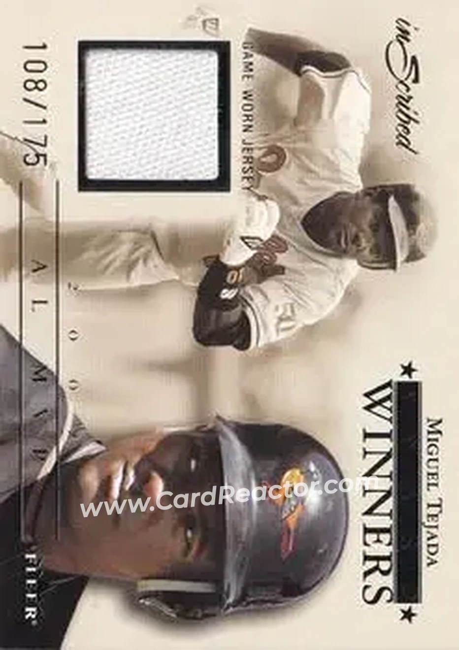 2004 Fleer InScribed - Award Winners Jersey Silver #AWJ-MT - Miguel Tejada - Baltimore Orioles - Front 2004 Fleer InScribed - Award Winners Jersey Silver #AWJ-MT - Miguel Tejada - Baltimore Orioles - Front