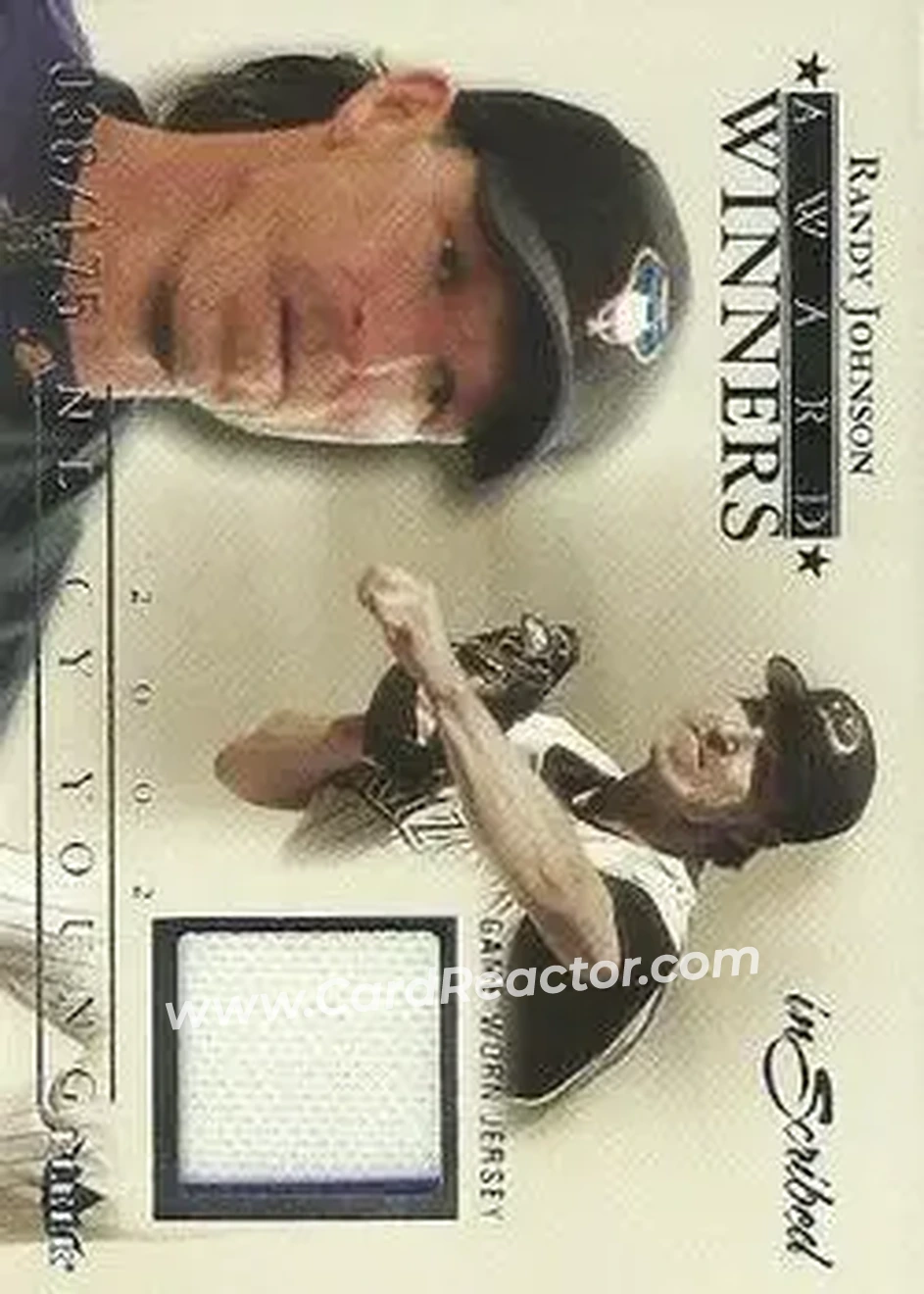 2004 Fleer InScribed - Award Winners Jersey Silver #AWJ-RJ - Randy Johnson - Arizona Diamondbacks - Front 2004 Fleer InScribed - Award Winners Jersey Silver #AWJ-RJ - Randy Johnson - Arizona Diamondbacks - Front