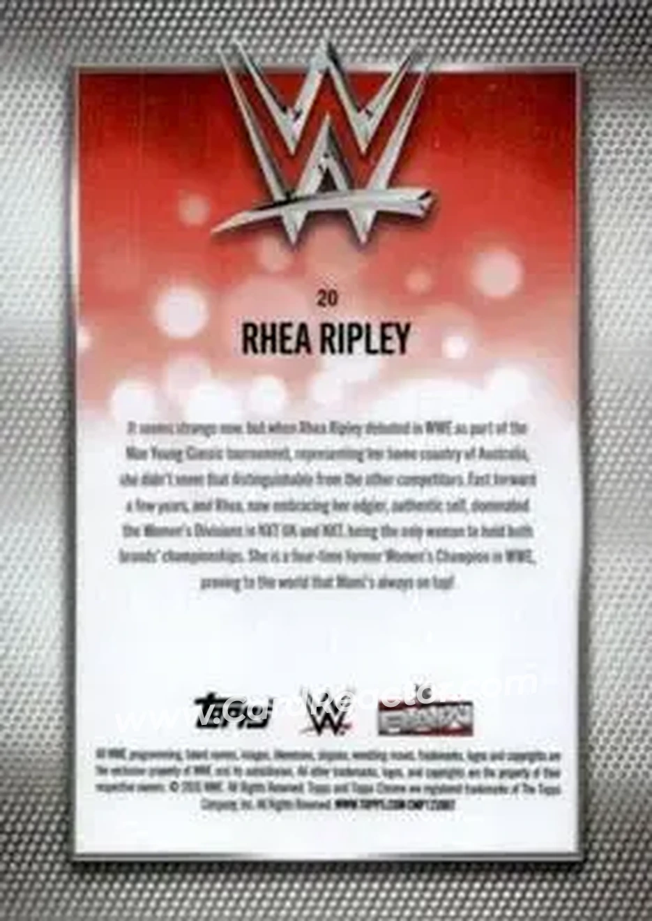 2026 Topps Chrome Sapphire Edition WWE #20 - Rhea Ripley - Back 2026 Topps Chrome Sapphire Edition WWE #20 - Rhea Ripley - Back