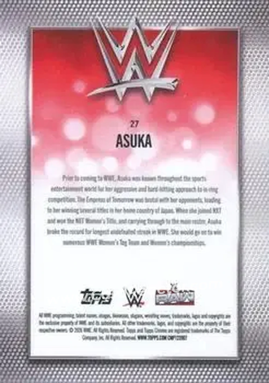 2026 Topps Chrome Sapphire Edition WWE #27 - Asuka - Back 2026 Topps Chrome Sapphire Edition WWE #27 - Asuka - Back