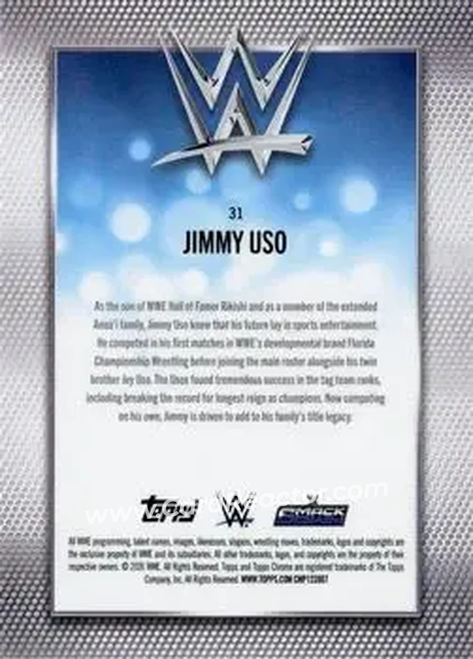 2026 Topps Chrome Sapphire Edition WWE #31 - Jimmy Uso - Back 2026 Topps Chrome Sapphire Edition WWE #31 - Jimmy Uso - Back