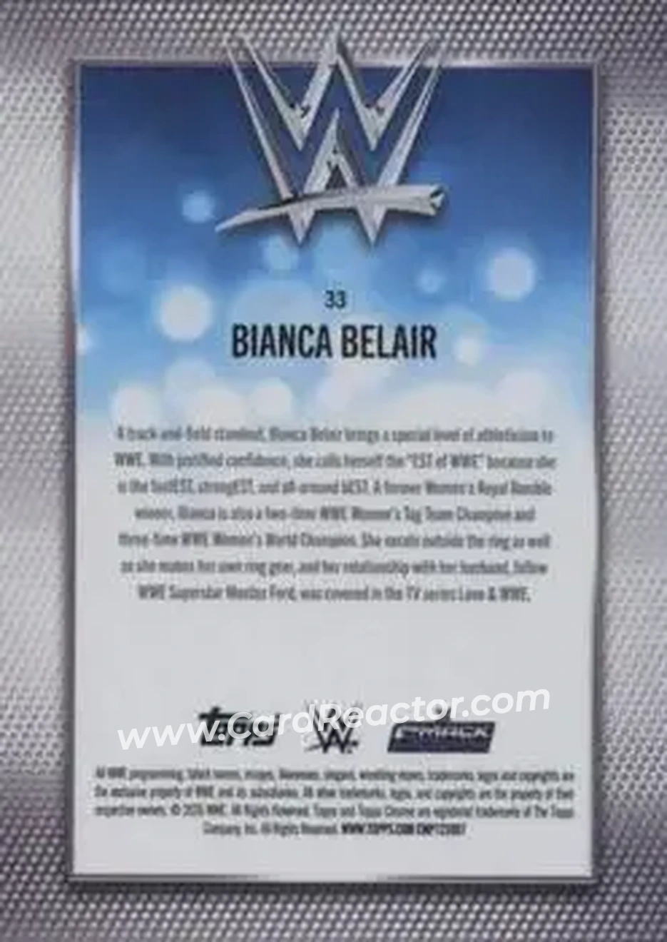 2026 Topps Chrome Sapphire Edition WWE #33 - Bianca Belair - Back 2026 Topps Chrome Sapphire Edition WWE #33 - Bianca Belair - Back