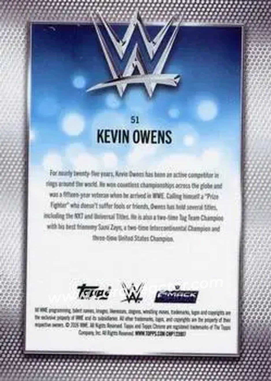 2026 Topps Chrome Sapphire Edition WWE #51 - Kevin Owens - Back 2026 Topps Chrome Sapphire Edition WWE #51 - Kevin Owens - Back