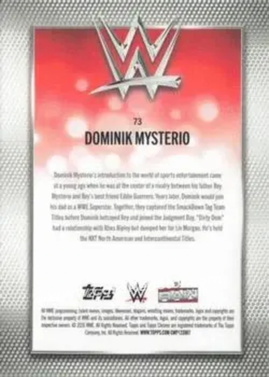 2026 Topps Chrome Sapphire Edition WWE #73 - "Dirty" Dominik Mysterio - Back 2026 Topps Chrome Sapphire Edition WWE #73 - "Dirty" Dominik Mysterio - Back