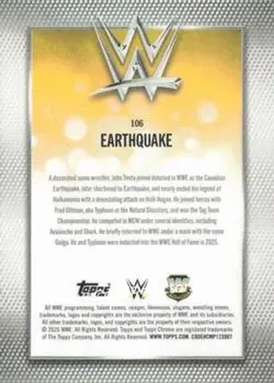 2026 Topps Chrome Sapphire Edition WWE #106 - Earthquake - Back