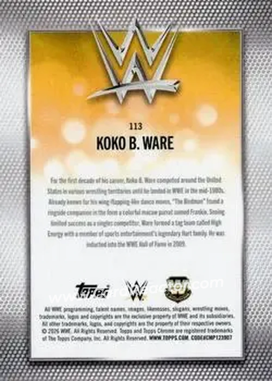 2026 Topps Chrome Sapphire Edition WWE #113 - Koko B. Ware - Back