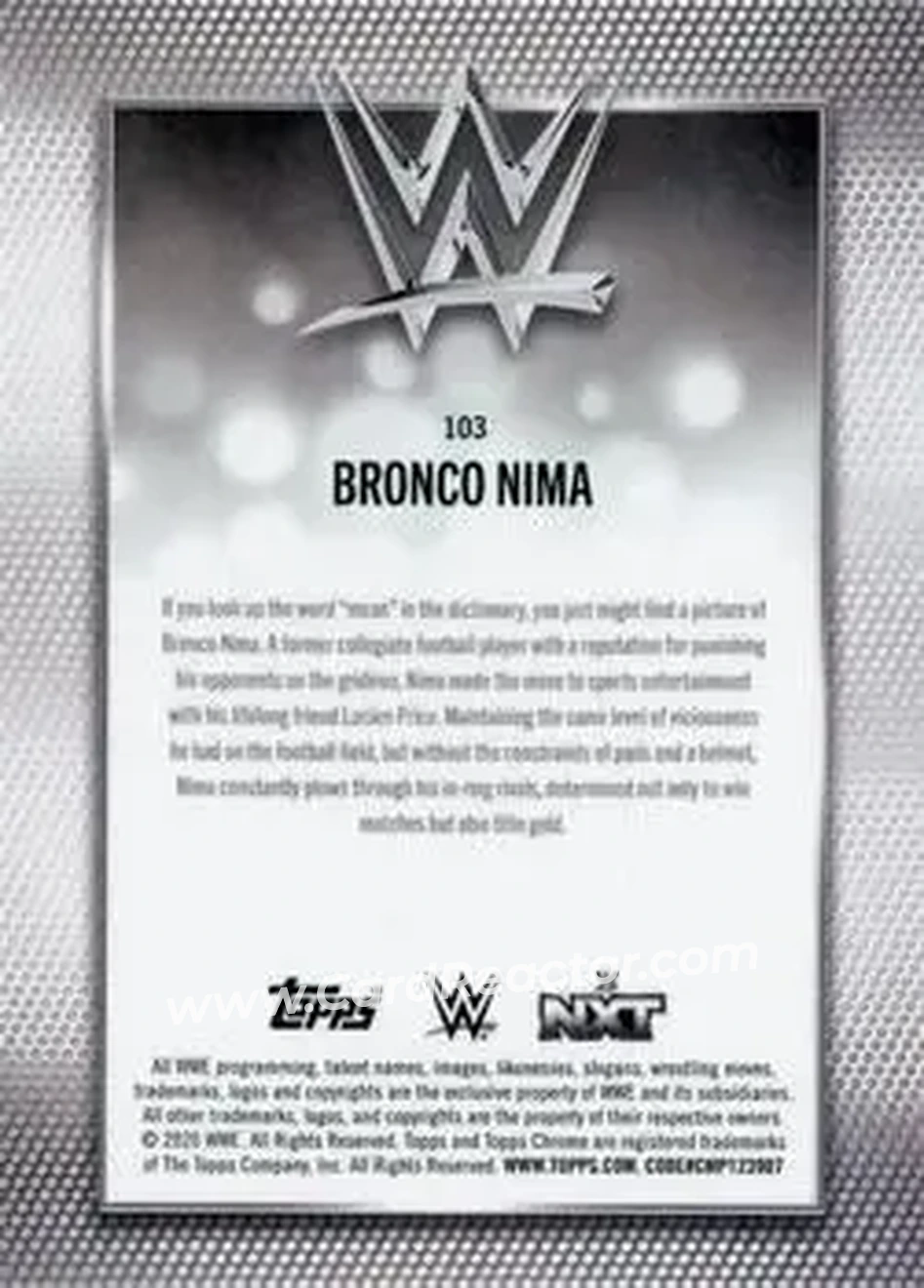 2026 Topps Chrome Sapphire Edition WWE #103 - Bronco Nima - Back 2026 Topps Chrome Sapphire Edition WWE #103 - Bronco Nima - Back
