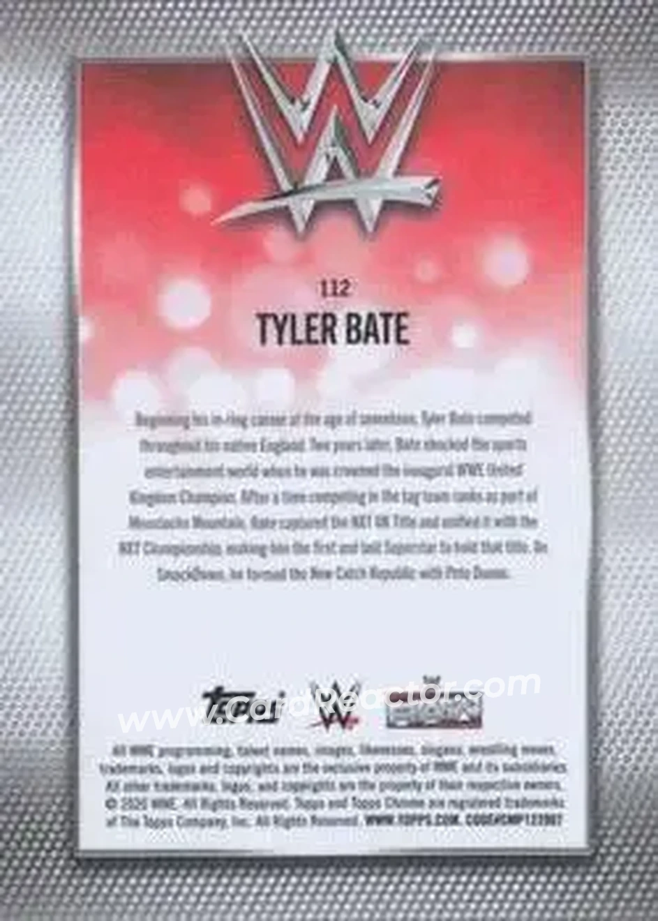 2026 Topps Chrome Sapphire Edition WWE #112 - Tyler Bate - Back 2026 Topps Chrome Sapphire Edition WWE #112 - Tyler Bate - Back