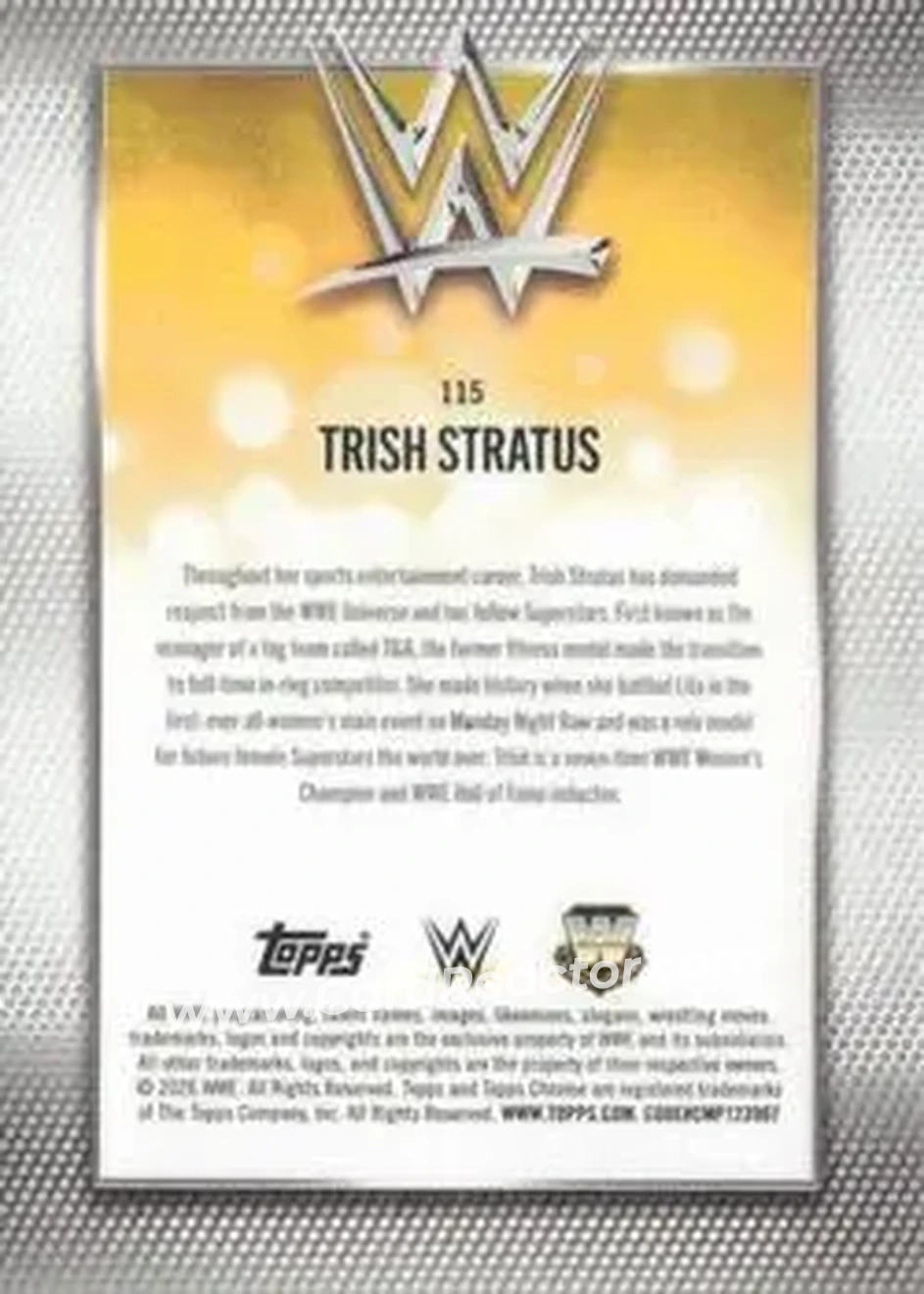 2026 Topps Chrome Sapphire Edition WWE #115 - Trish Stratus - Back 2026 Topps Chrome Sapphire Edition WWE #115 - Trish Stratus - Back