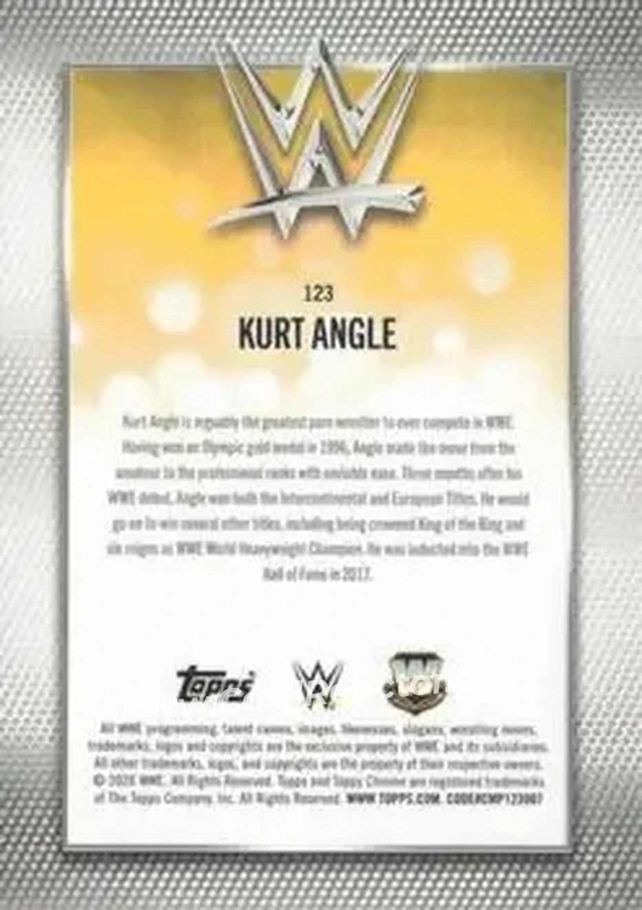 2026 Topps Chrome Sapphire Edition WWE #123 - Kurt Angle - Back 2026 Topps Chrome Sapphire Edition WWE #123 - Kurt Angle - Back