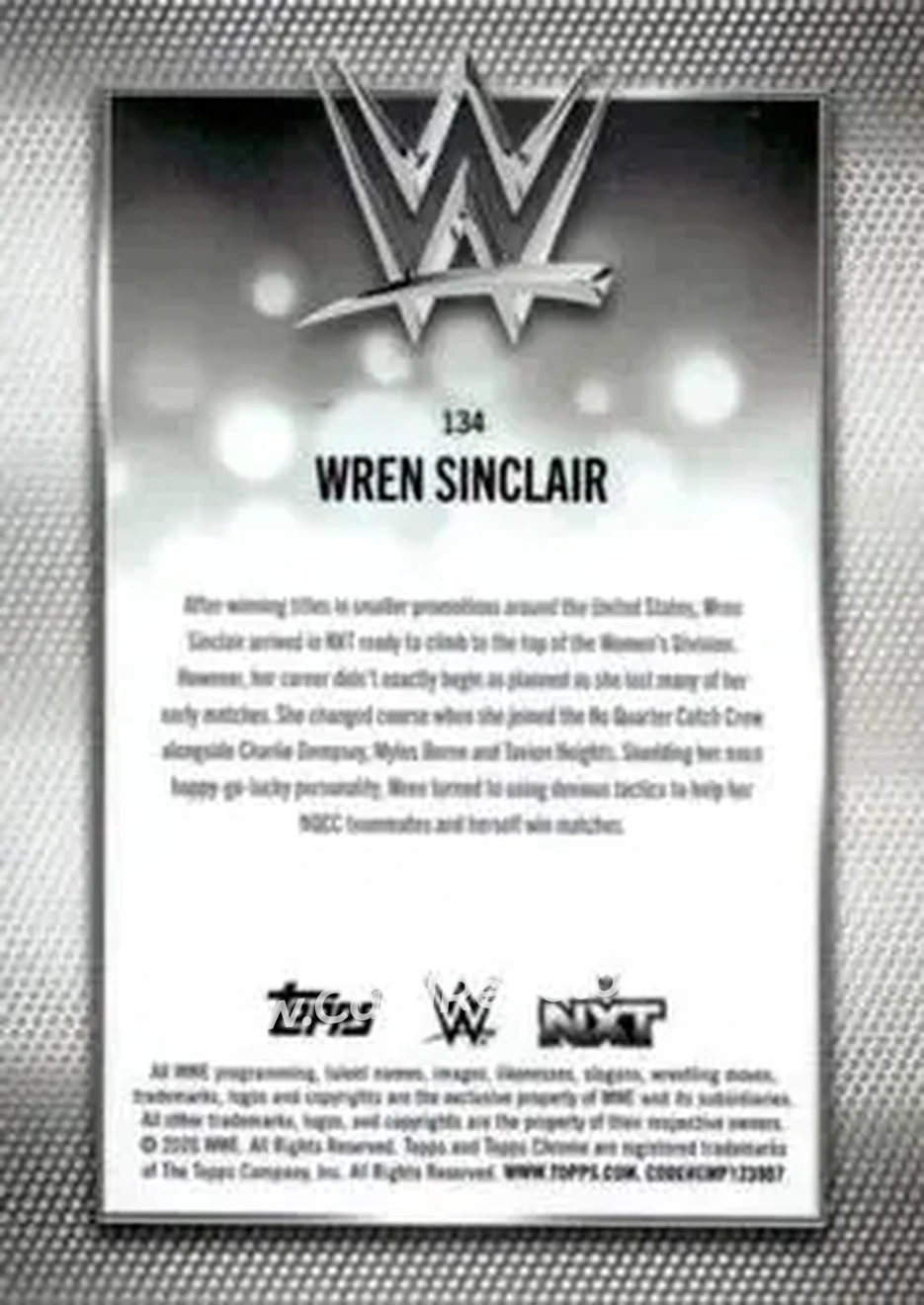 2026 Topps Chrome Sapphire Edition WWE #134 - Wren Sinclair - Back 2026 Topps Chrome Sapphire Edition WWE #134 - Wren Sinclair - Back
