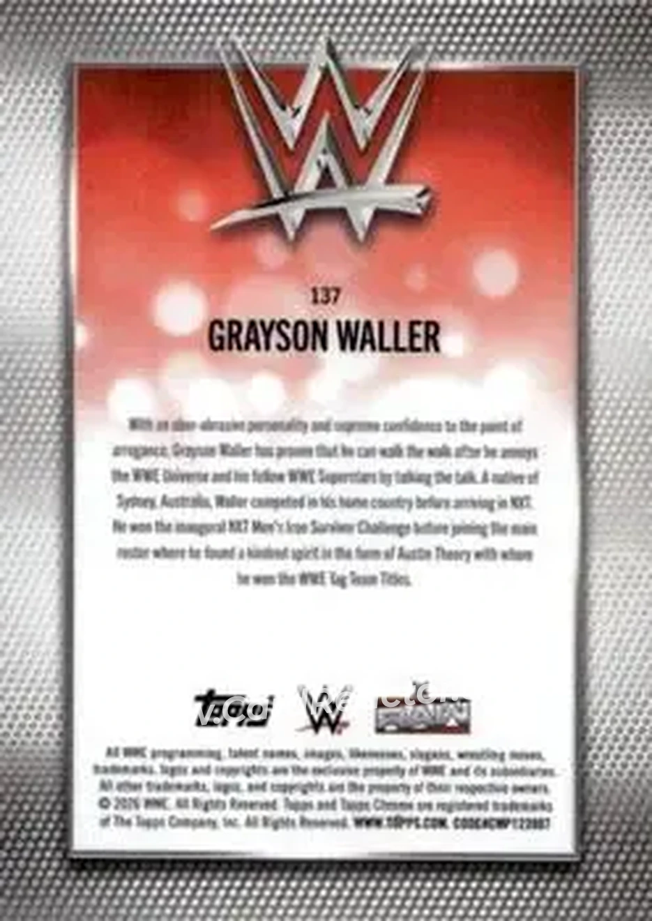 2026 Topps Chrome Sapphire Edition WWE #137 - Grayson Waller - Back 2026 Topps Chrome Sapphire Edition WWE #137 - Grayson Waller - Back