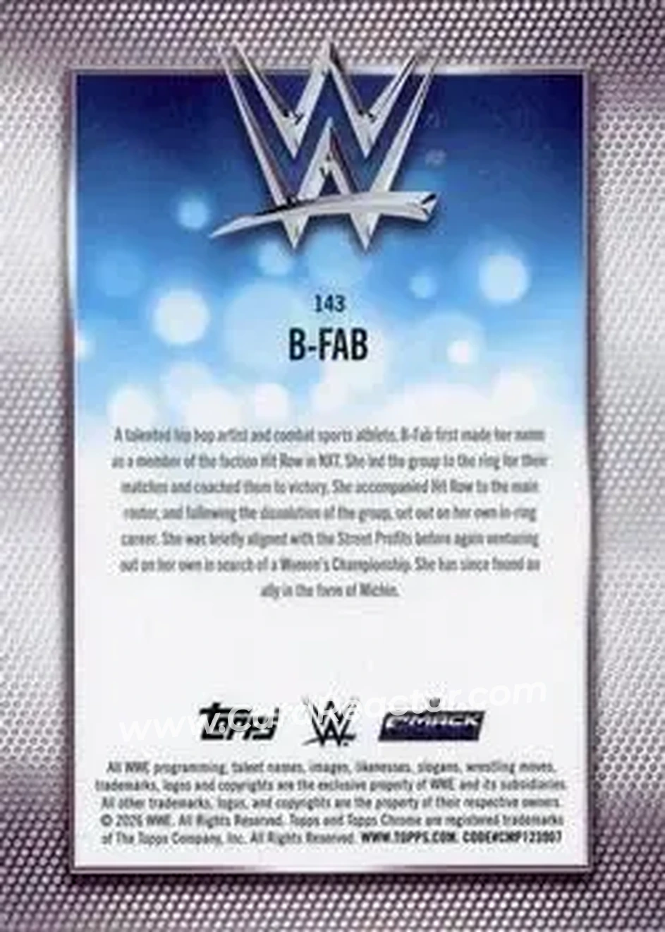 2026 Topps Chrome Sapphire Edition WWE #143 - B-Fab - Back 2026 Topps Chrome Sapphire Edition WWE #143 - B-Fab - Back