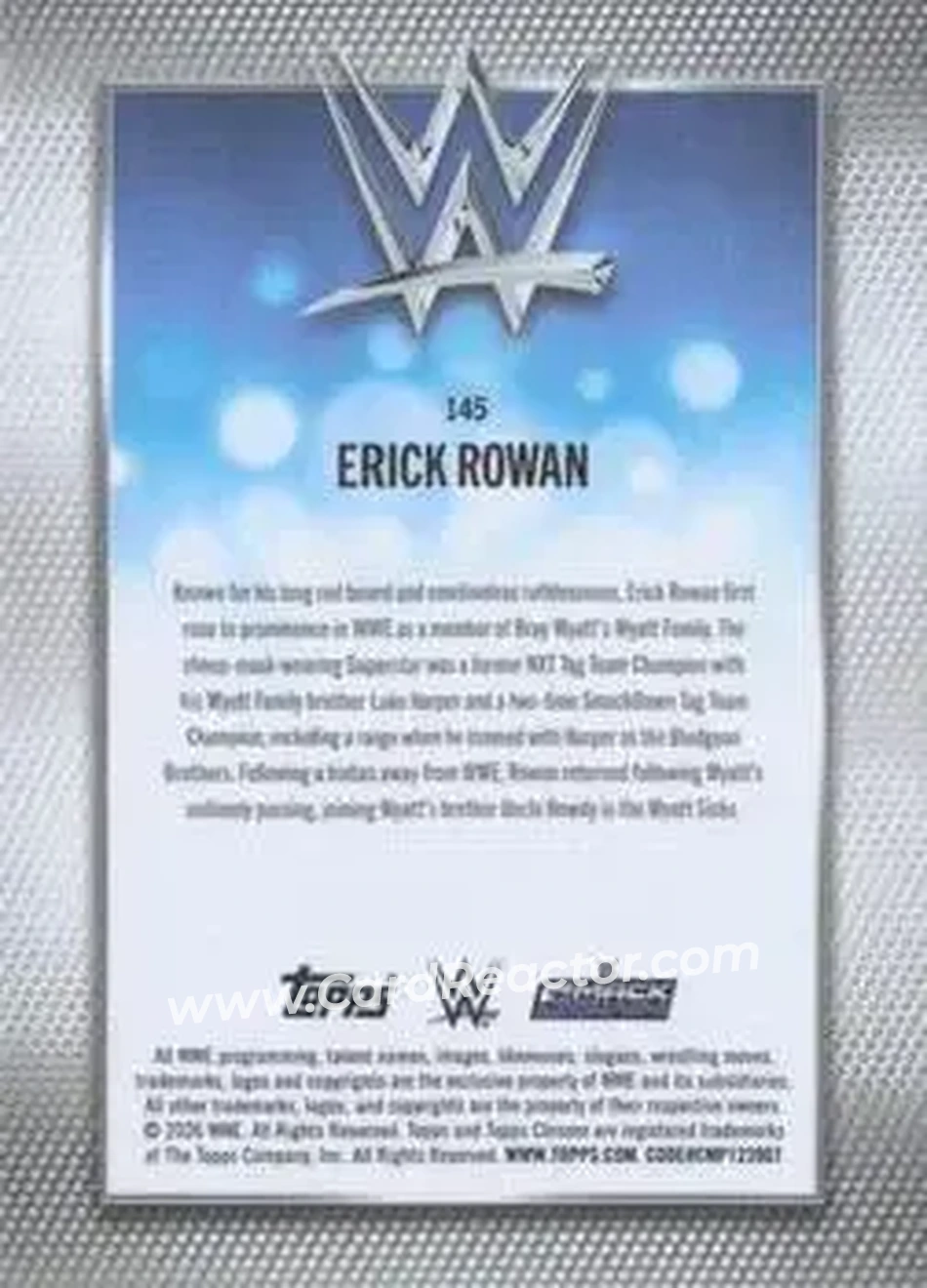 2026 Topps Chrome Sapphire Edition WWE #145 - Erick Rowan - Back 2026 Topps Chrome Sapphire Edition WWE #145 - Erick Rowan - Back