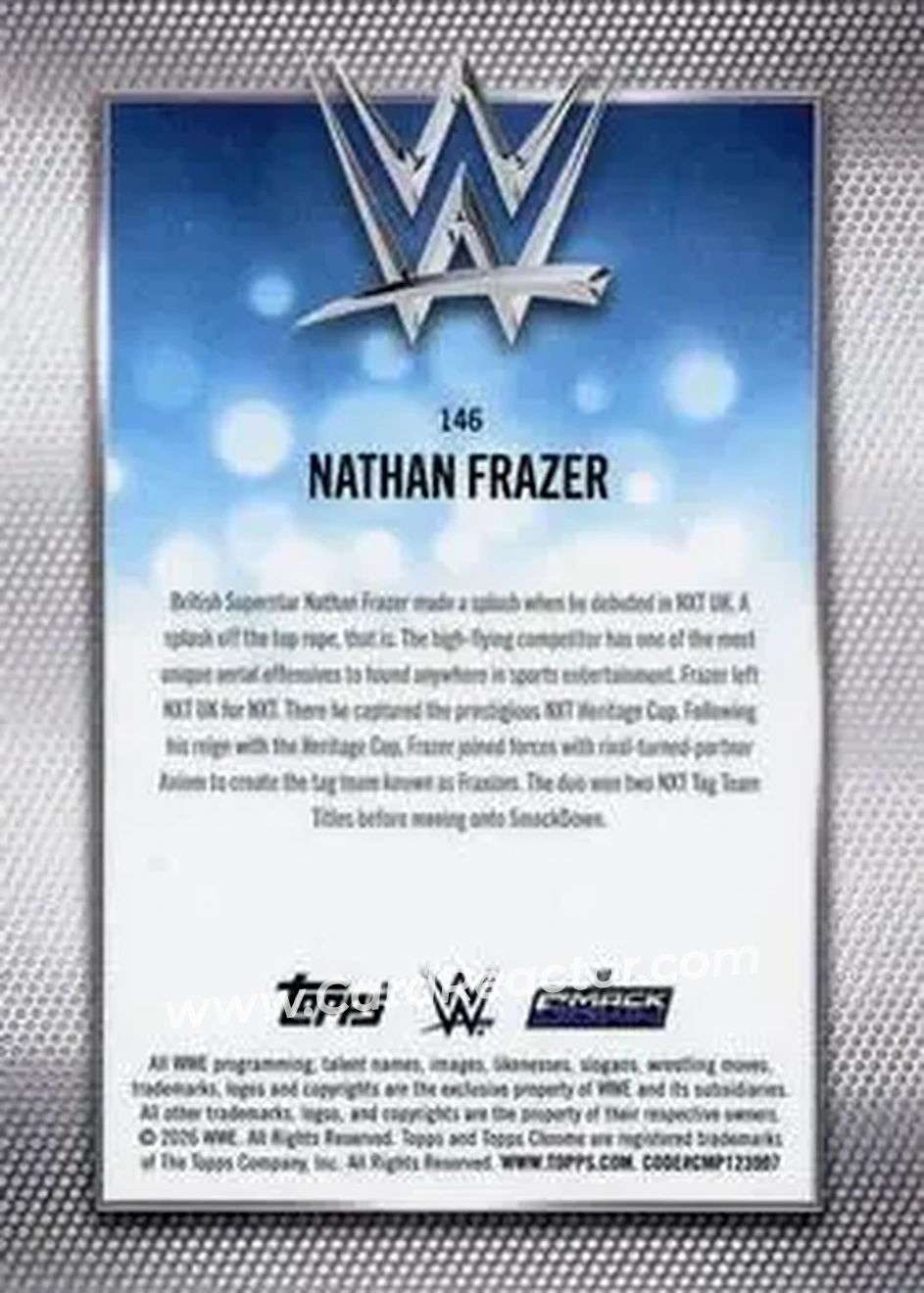2026 Topps Chrome Sapphire Edition WWE #146 - Nathan Frazer - Back 2026 Topps Chrome Sapphire Edition WWE #146 - Nathan Frazer - Back