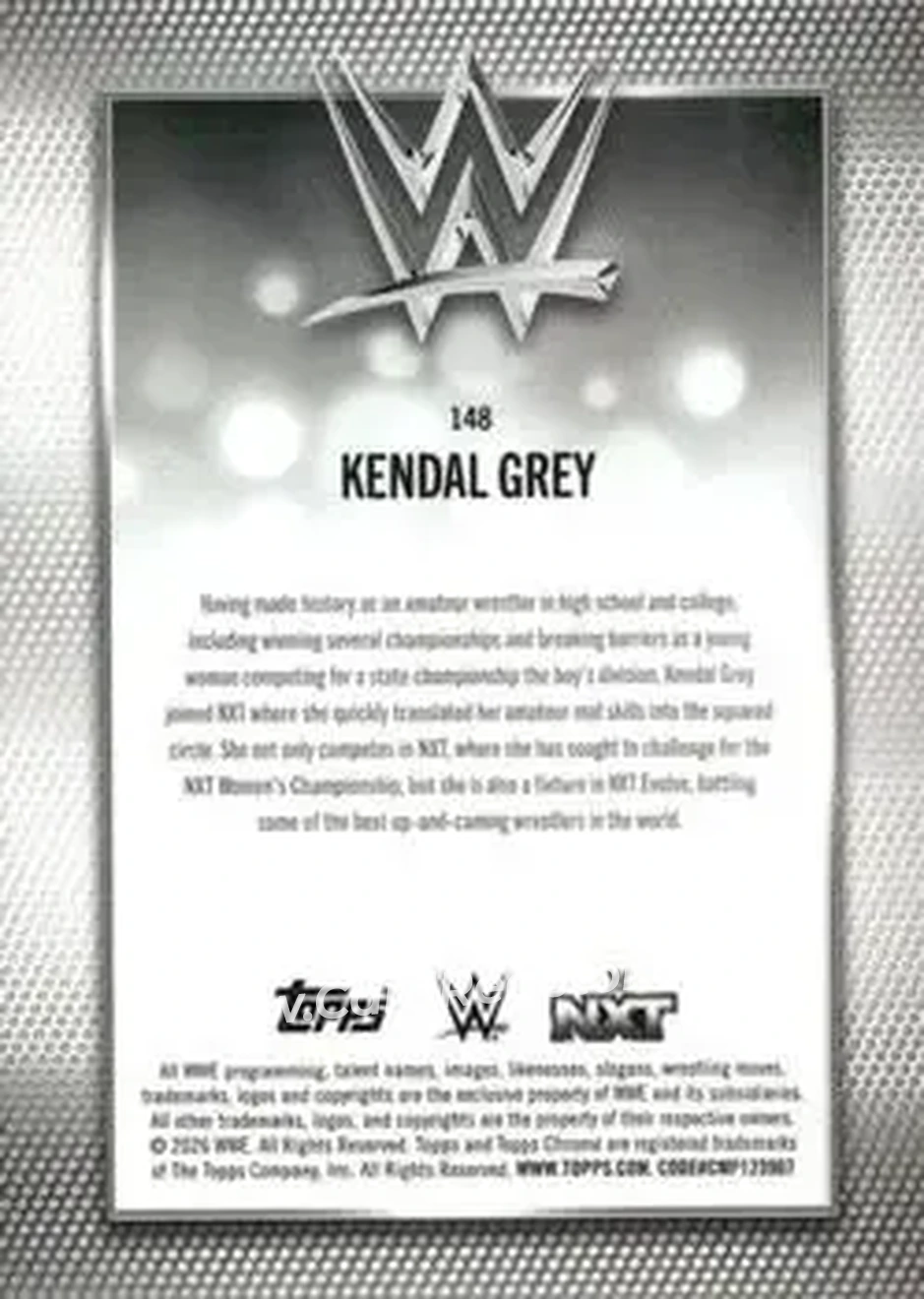 2026 Topps Chrome Sapphire Edition WWE #148 - Kendal Grey - Back 2026 Topps Chrome Sapphire Edition WWE #148 - Kendal Grey - Back