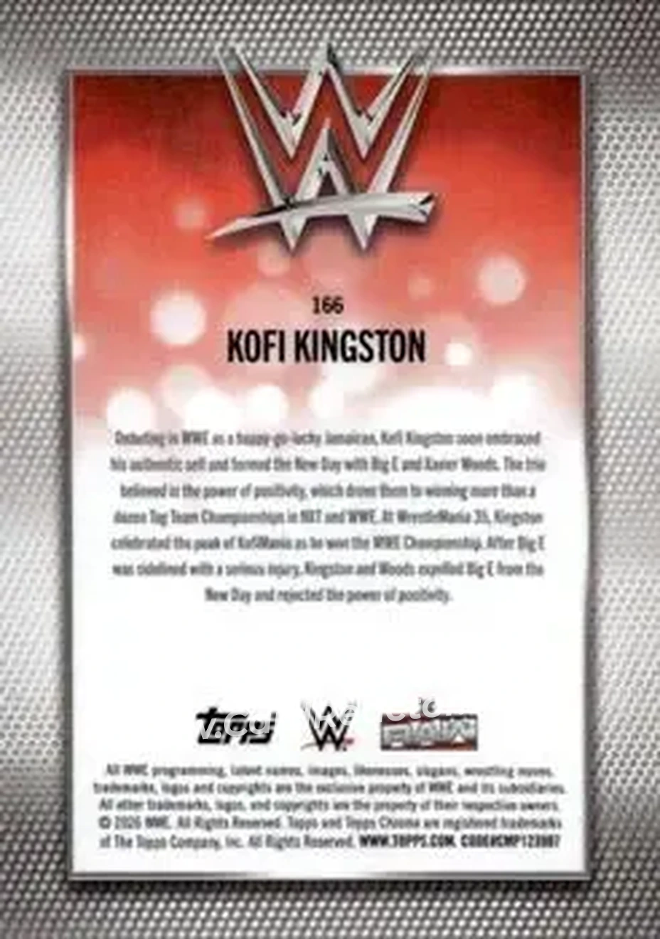 2026 Topps Chrome Sapphire Edition WWE #166 - Kofi Kingston - Back 2026 Topps Chrome Sapphire Edition WWE #166 - Kofi Kingston - Back