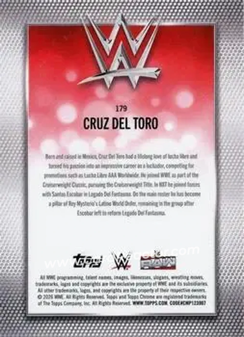 2026 Topps Chrome Sapphire Edition WWE #179 - Cruz Del Toro - Back