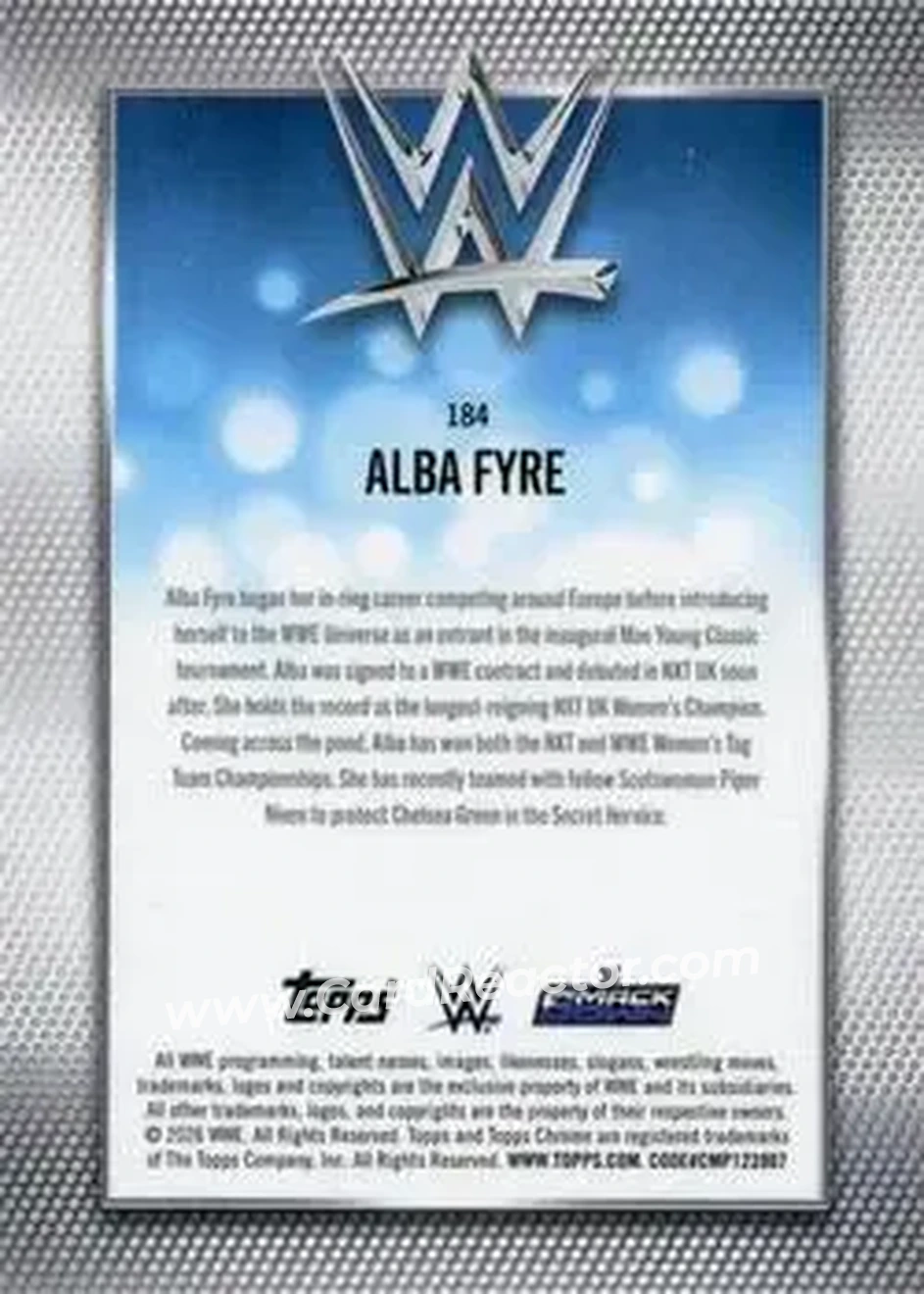 2026 Topps Chrome Sapphire Edition WWE #184 - Alba Fyre - Back 2026 Topps Chrome Sapphire Edition WWE #184 - Alba Fyre - Back