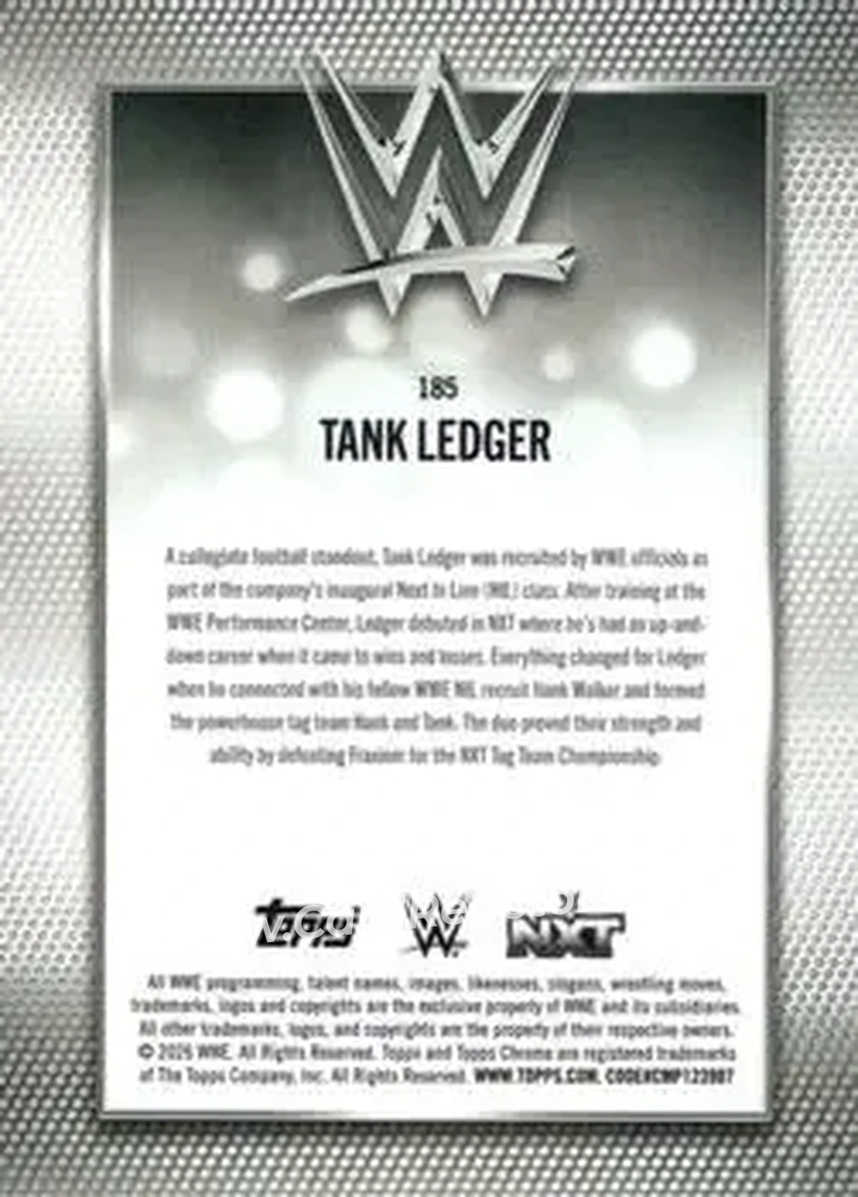 2026 Topps Chrome Sapphire Edition WWE #185 - Tank Ledger - Back
