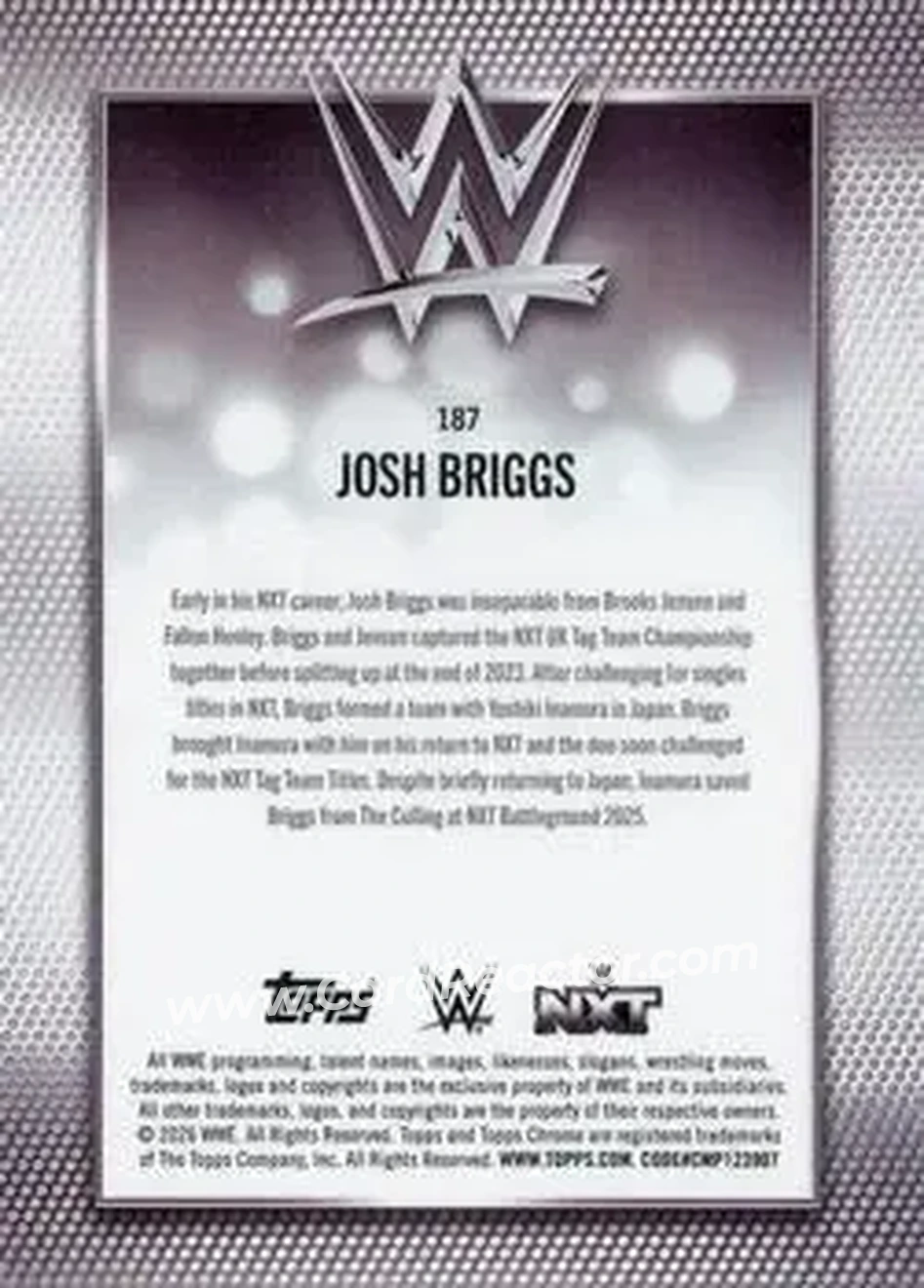 2026 Topps Chrome Sapphire Edition WWE #187 - Josh Briggs - Back