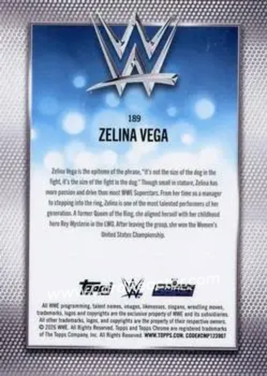 2026 Topps Chrome Sapphire Edition WWE #189 - Zelina Vega - Back 2026 Topps Chrome Sapphire Edition WWE #189 - Zelina Vega - Back