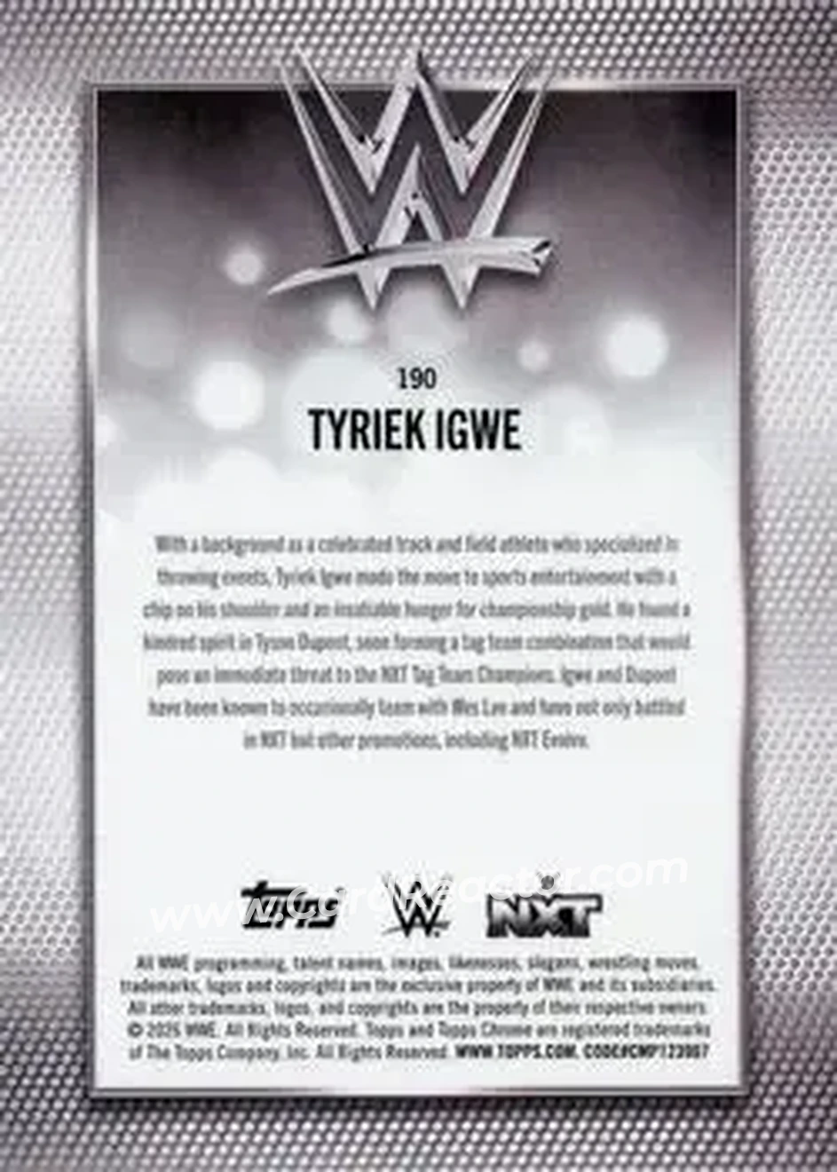 2026 Topps Chrome Sapphire Edition WWE #190 - Tyriek Igwe - Back 2026 Topps Chrome Sapphire Edition WWE #190 - Tyriek Igwe - Back
