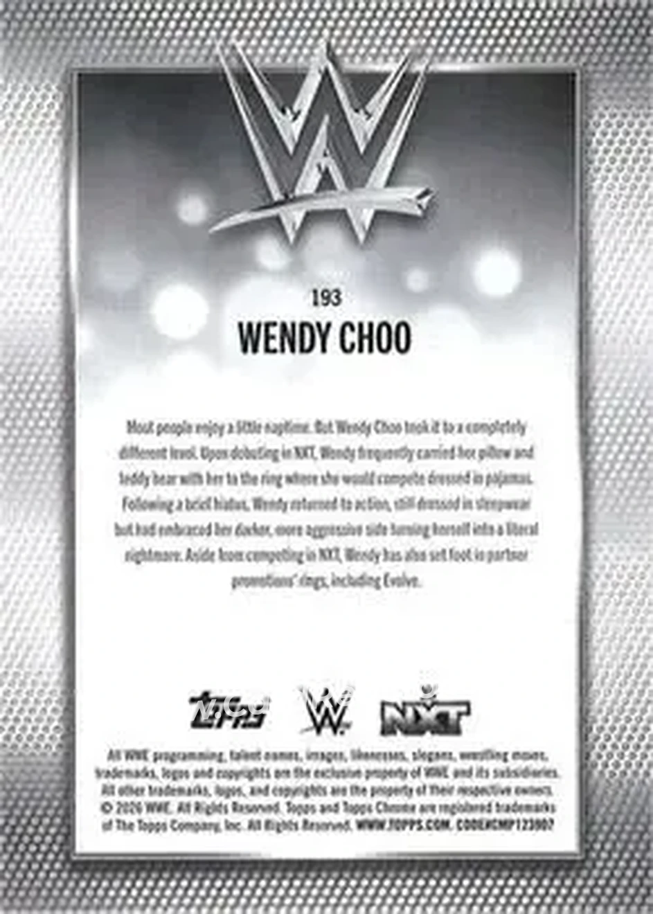2026 Topps Chrome Sapphire Edition WWE #193 - Wendy Choo - Back 2026 Topps Chrome Sapphire Edition WWE #193 - Wendy Choo - Back