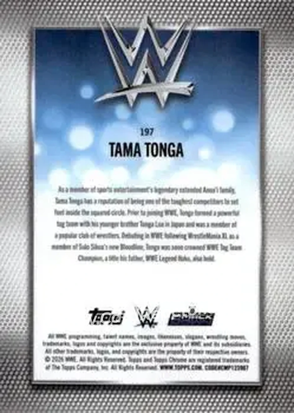 2026 Topps Chrome Sapphire Edition WWE #197 - Tama Tonga - Back 2026 Topps Chrome Sapphire Edition WWE #197 - Tama Tonga - Back