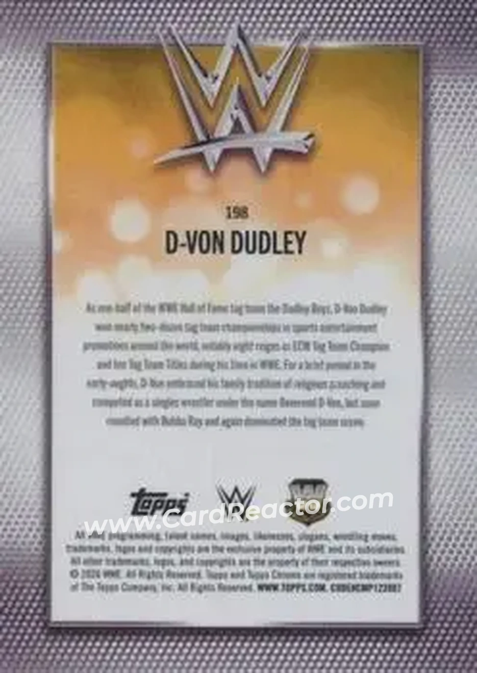 2026 Topps Chrome Sapphire Edition WWE #198 - D-Von Dudley - Back 2026 Topps Chrome Sapphire Edition WWE #198 - D-Von Dudley - Back