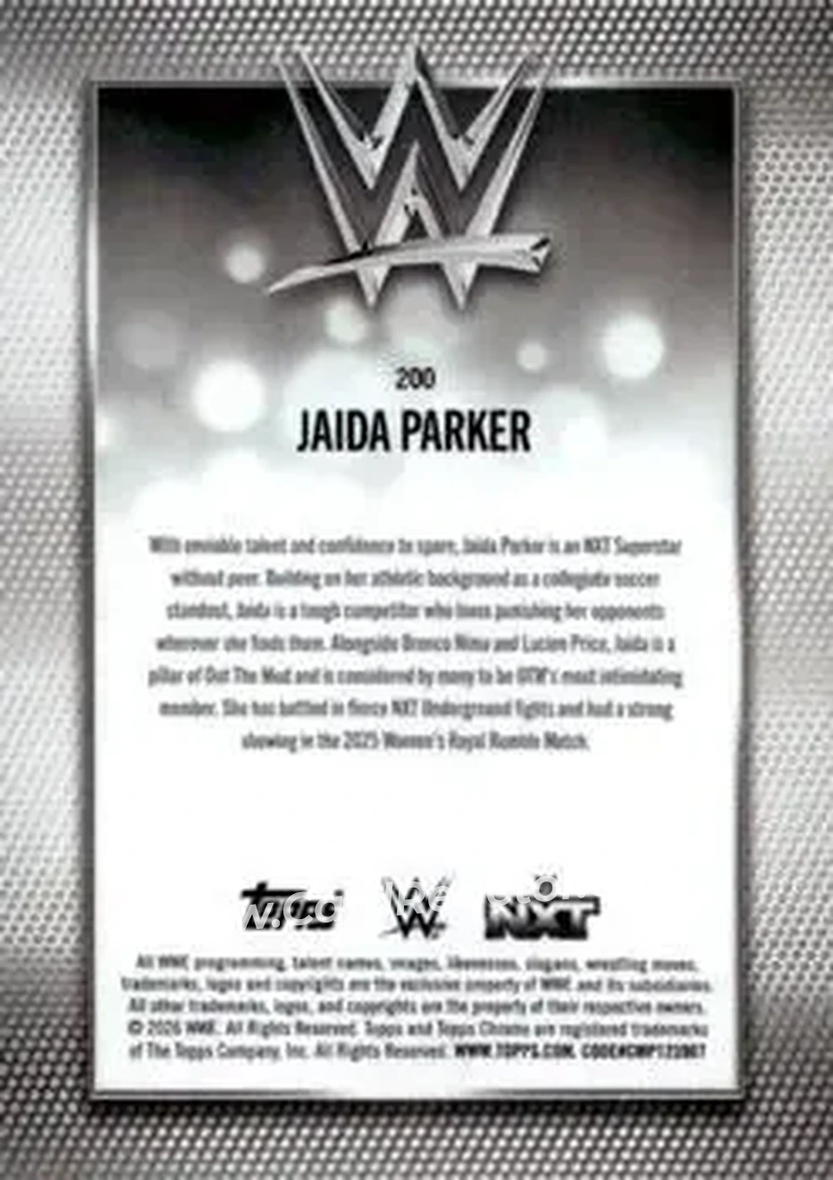 2026 Topps Chrome Sapphire Edition WWE #200 - Jaida Parker - Back