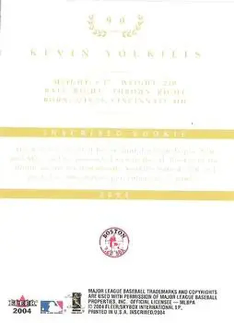 2004 Fleer InScribed - Gold #90 - Kevin Youkilis - Boston Red Sox - Back
