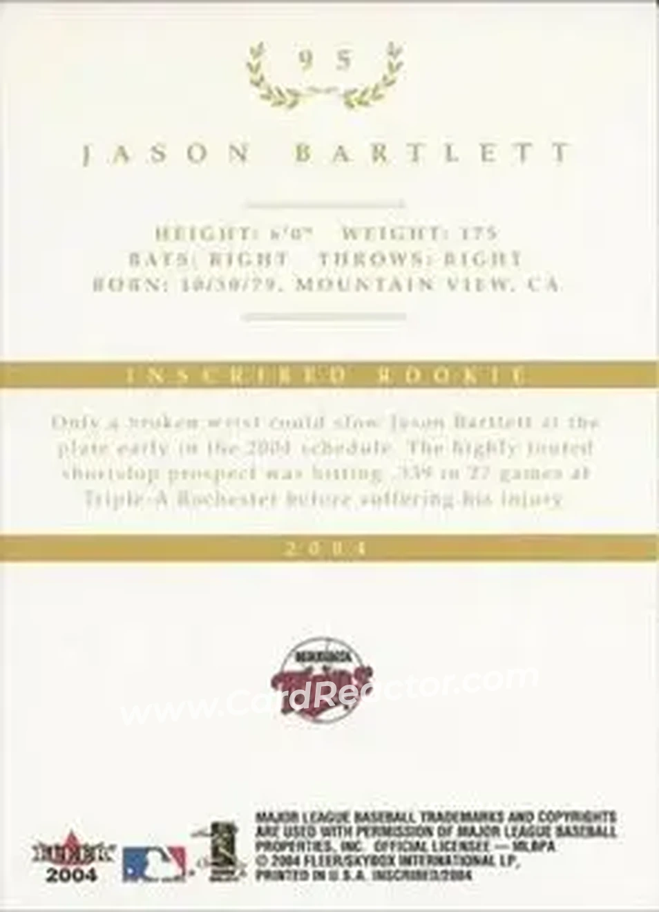2004 Fleer InScribed - Gold #95 - Jason Bartlett - Minnesota Twins - Back