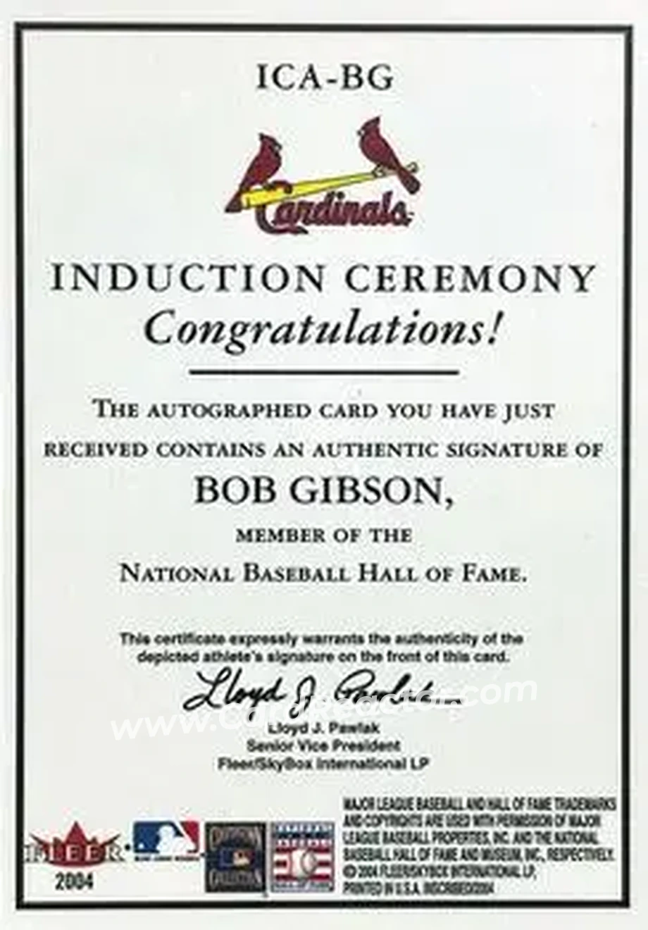 2004 Fleer InScribed - Induction Ceremony Autographs Silver #ICA-BG - Bob Gibson - St. Louis Cardinals - Back