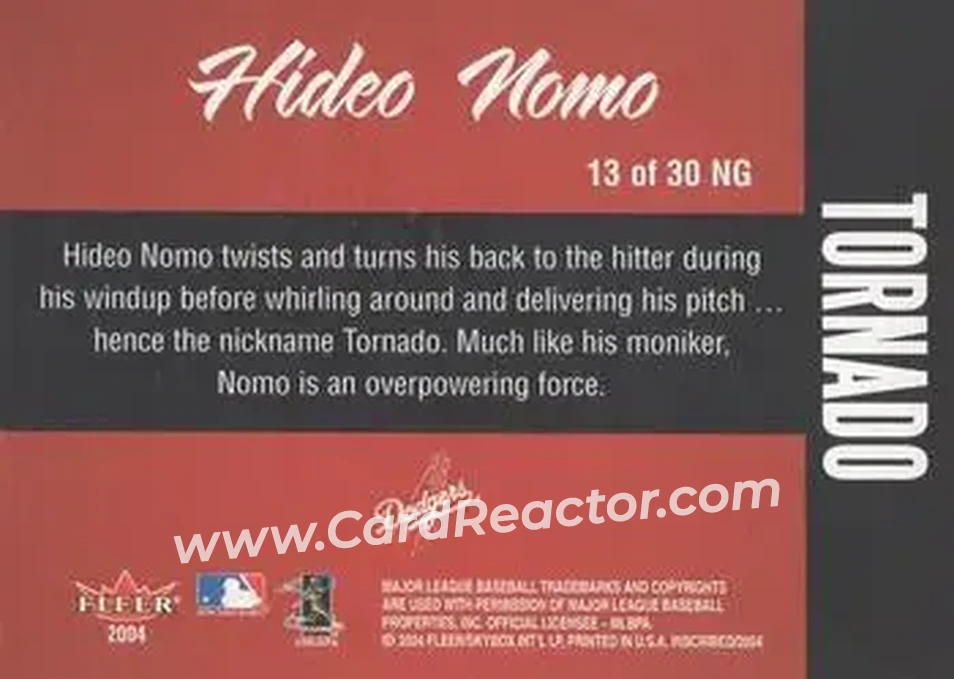 2004 Fleer InScribed - Names of the Game #13NG - Hideo Nomo - Los Angeles Dodgers - Back