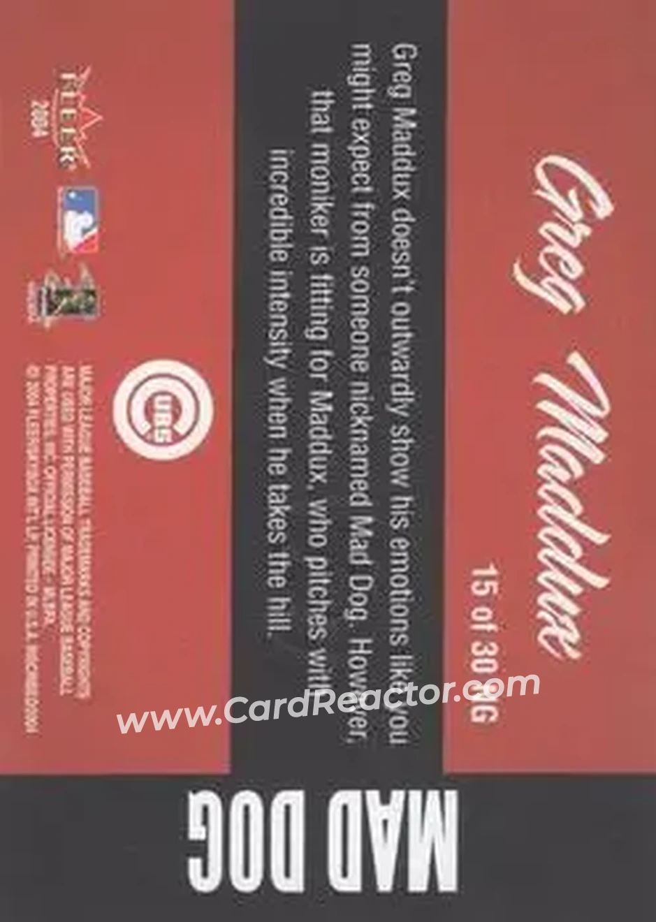 2004 Fleer InScribed - Names of the Game #15NG - Greg Maddux - Chicago Cubs - Back