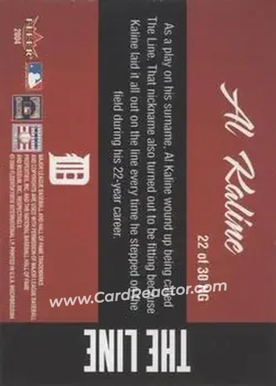 2004 Fleer InScribed - Names of the Game #22NG - Al Kaline - Detroit Tigers - Back 2004 Fleer InScribed - Names of the Game #22NG - Al Kaline - Detroit Tigers - Back