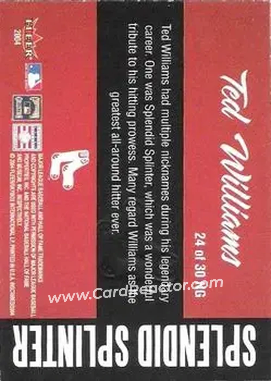 2004 Fleer InScribed - Names of the Game #24NG - Ted Williams - Boston Red Sox - Back