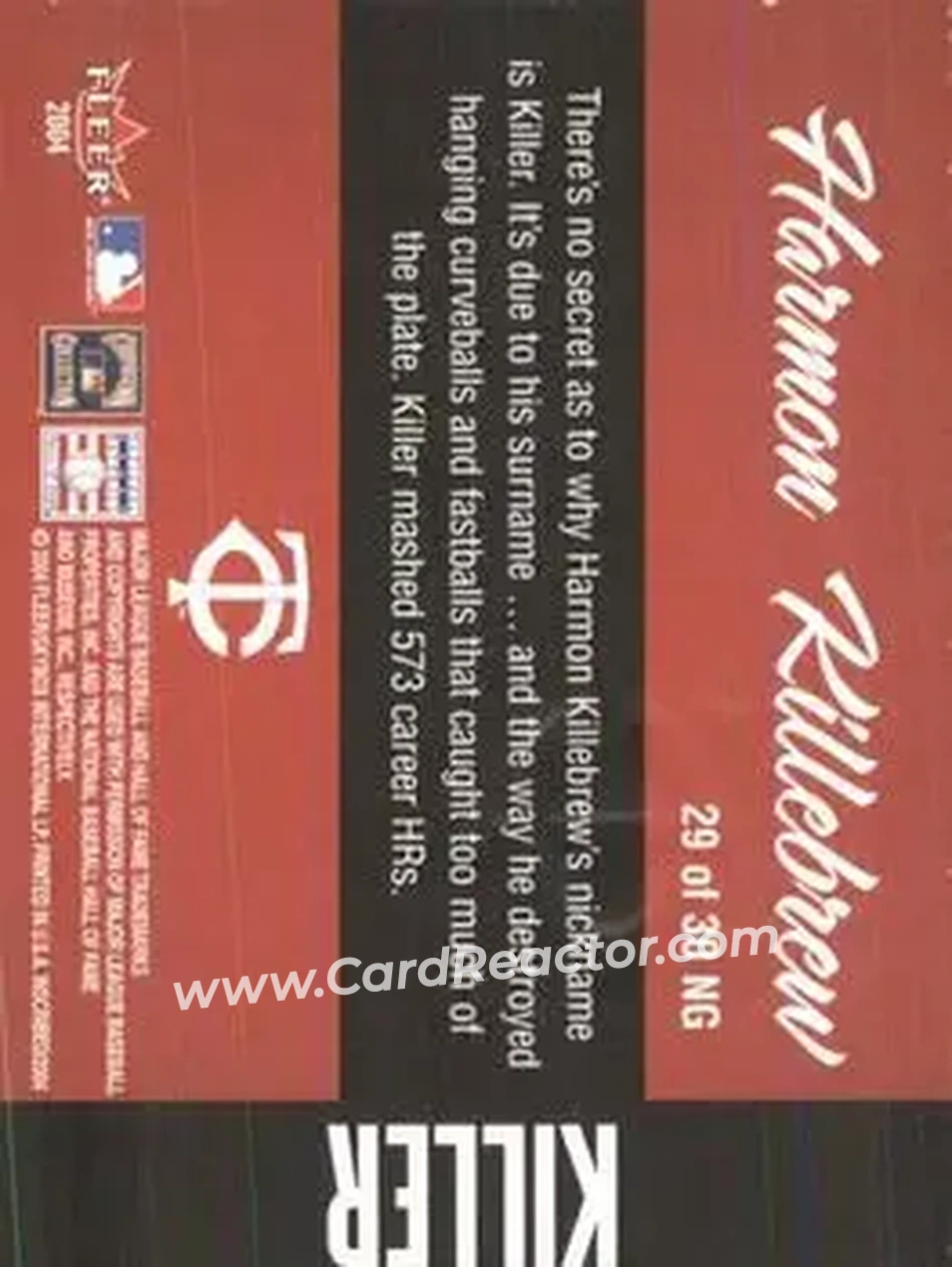 2004 Fleer InScribed - Names of the Game #29NG - Harmon Killebrew - Minnesota Twins - Back 2004 Fleer InScribed - Names of the Game #29NG - Harmon Killebrew - Minnesota Twins - Back