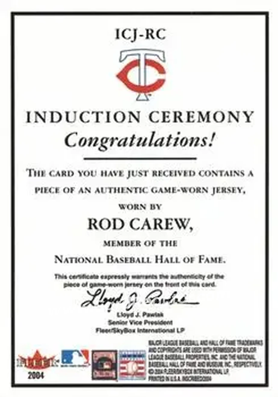 2004 Fleer InScribed - Induction Ceremony Material Silver #ICJ-RC - Rod Carew - Minnesota Twins - Back