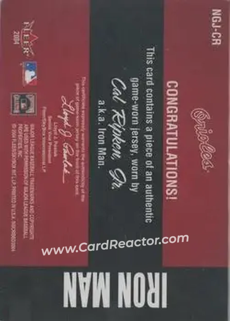 2004 Fleer InScribed - Names of the Game Material Silver #NGJ-CR - Cal Ripken - Baltimore Orioles - Back