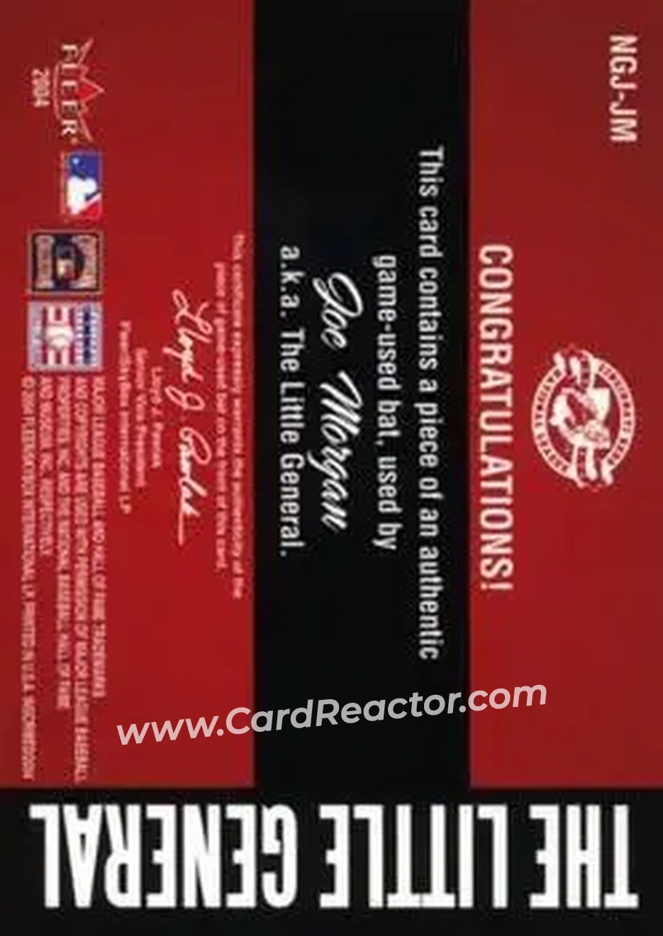 2004 Fleer InScribed - Names of the Game Material Silver #NGJ-JM - Joe Morgan - Cincinnati Reds - Back