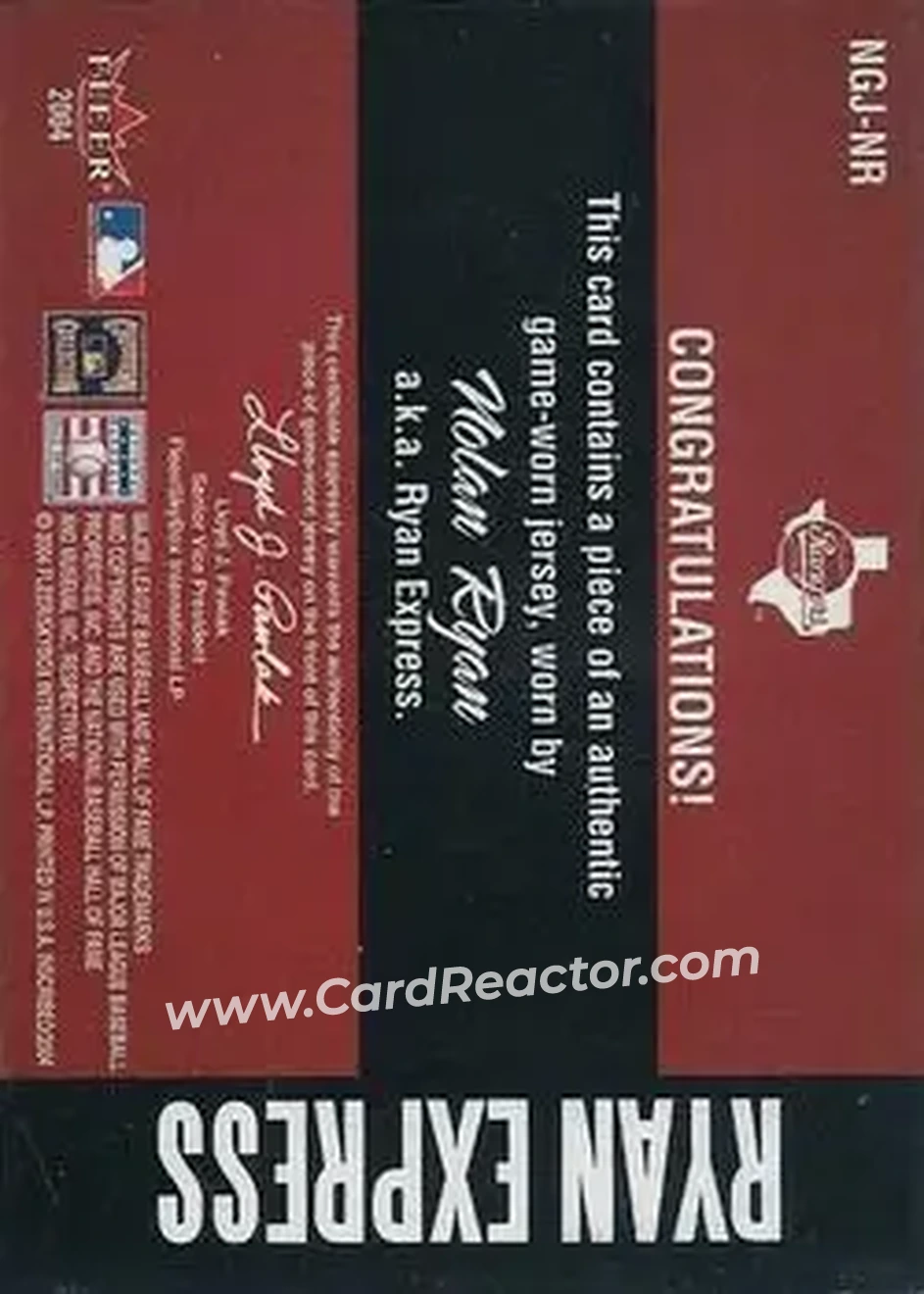 2004 Fleer InScribed - Names of the Game Material Silver #NGJ-NR - Nolan Ryan - Texas Rangers - Back 2004 Fleer InScribed - Names of the Game Material Silver #NGJ-NR - Nolan Ryan - Texas Rangers - Back