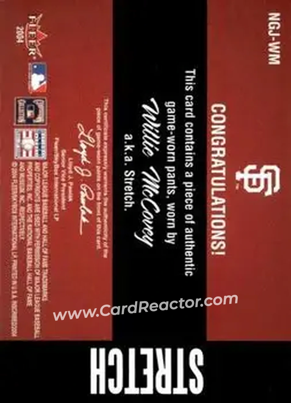 2004 Fleer InScribed - Names of the Game Material Silver #NGJ-WM - Willie McCovey - San Francisco Giants - Back