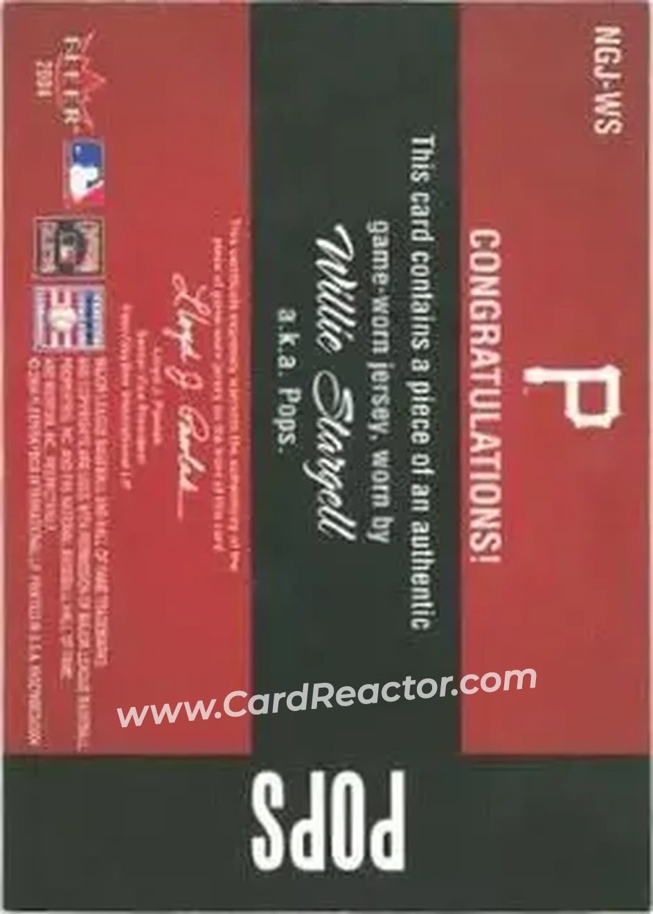 2004 Fleer InScribed - Names of the Game Material Silver #NGJ-WS - Willie Stargell - Pittsburgh Pirates - Back