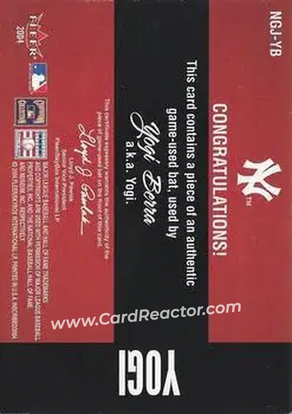 2004 Fleer InScribed - Names of the Game Material Silver #NGJ-YB - Larry "Yogi" Berra - New York Yankees - Back