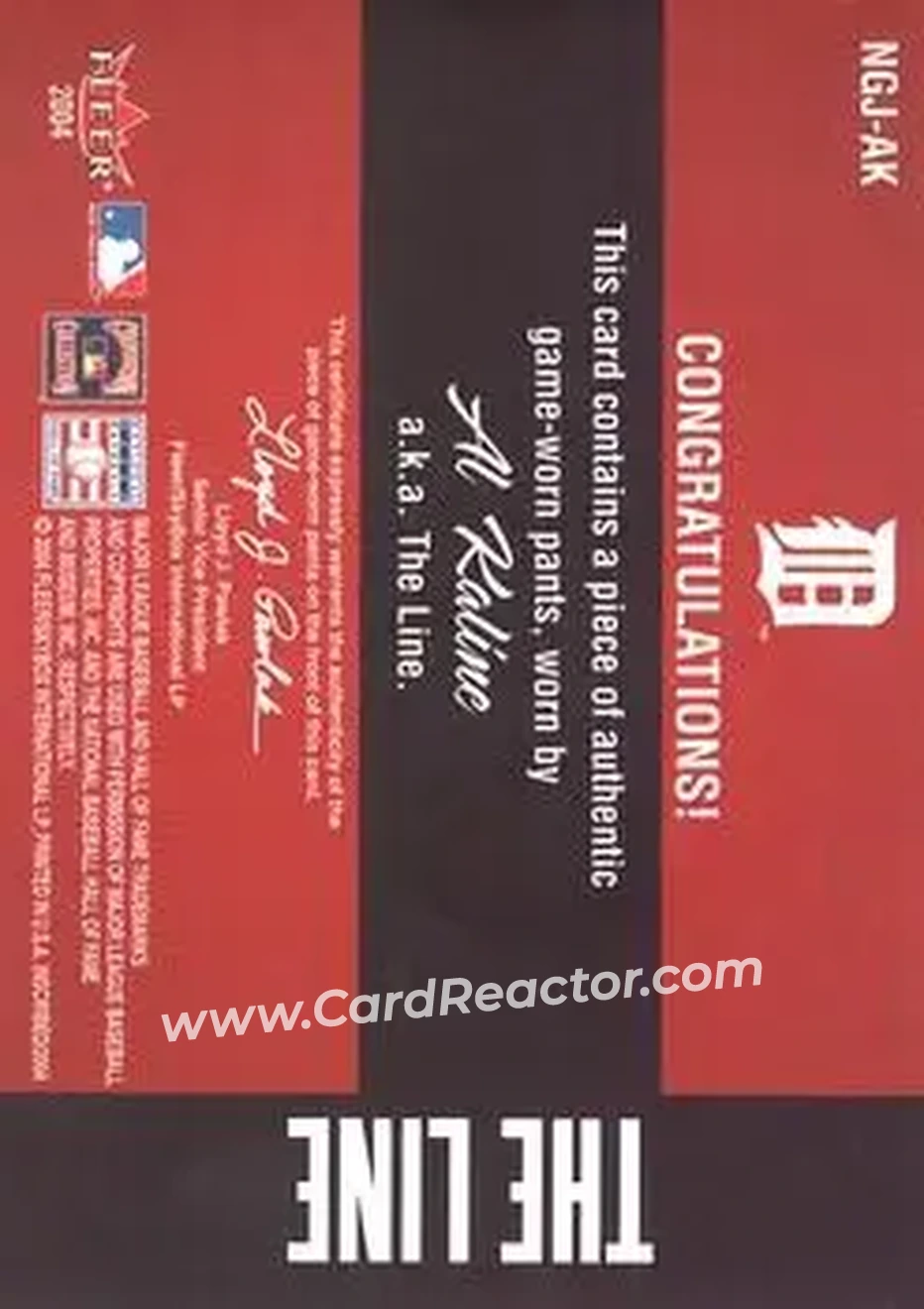 2004 Fleer InScribed - Names of the Game Material Copper #NGJ-AK - Al Kaline - Detroit Tigers - Back