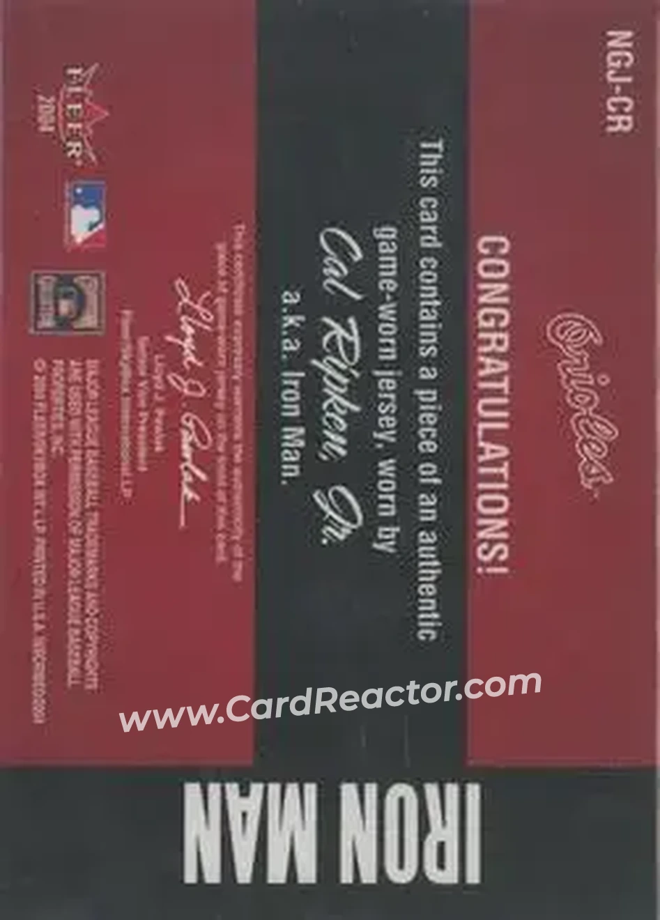 2004 Fleer InScribed - Names of the Game Material Copper #NGJ-CR - Cal Ripken - Baltimore Orioles - Back