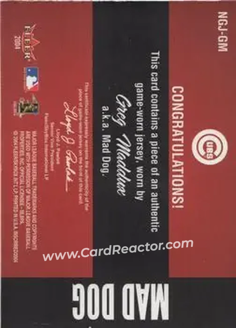 2004 Fleer InScribed - Names of the Game Material Copper #NGJ-GM - Greg Maddux - Chicago Cubs - Back 2004 Fleer InScribed - Names of the Game Material Copper #NGJ-GM - Greg Maddux - Chicago Cubs - Back