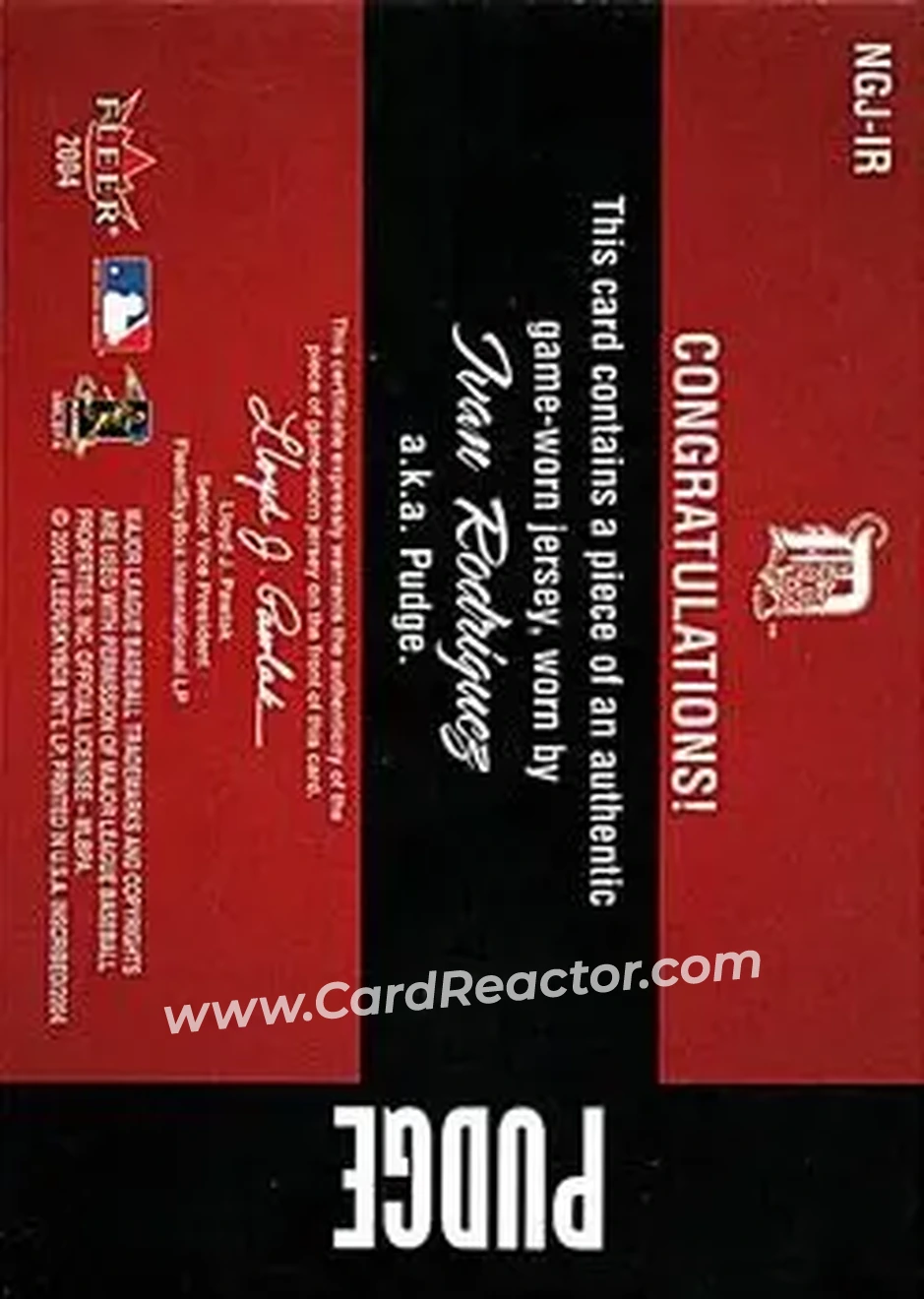 2004 Fleer InScribed - Names of the Game Material Copper #NGJ-IR - Ivan Rodriguez - Detroit Tigers - Back